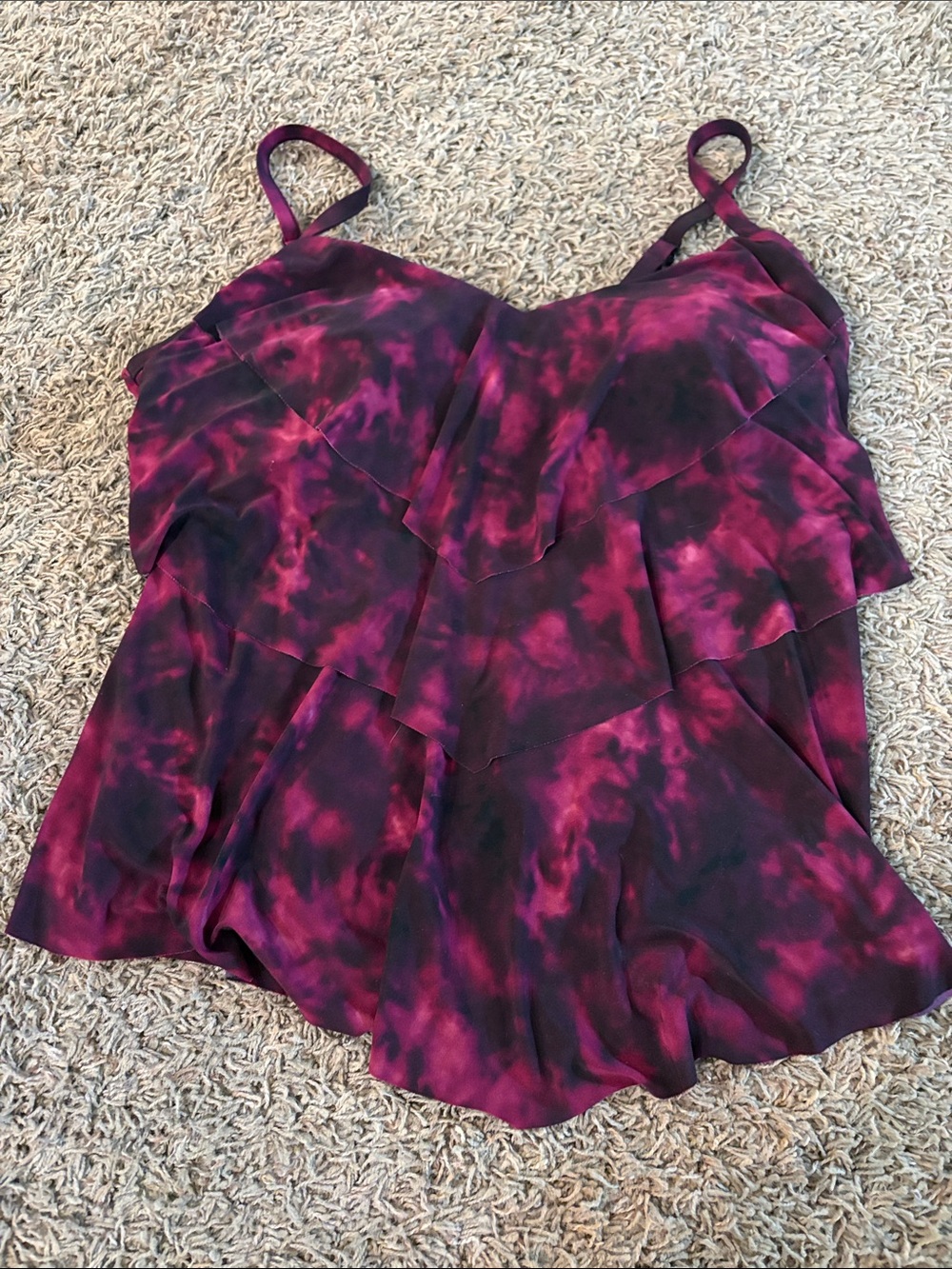 Aqua Green Pink and Purple Tie-Dye Ruffled Bikini Top